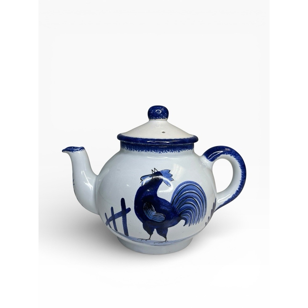 HB Quimper Pottery France Le Coq Teapot Blue Rooster Tea Pot - Picture 1 of 13